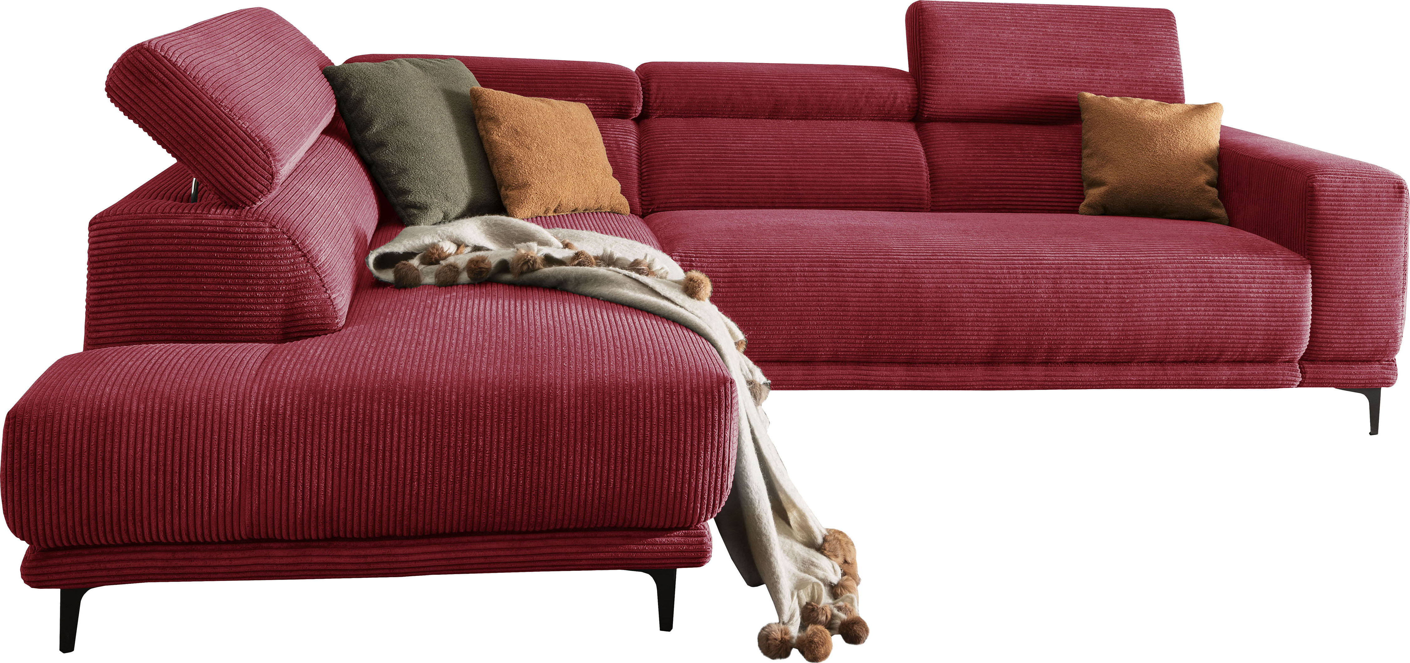 Ecksofa ALINA "Hikari", rot (rubinrot gct 87), B:276cm H:102cm T:210cm, Cord GCT (92% Polyester, 8% Nylon), Sofas, wahlweise mit Sitzvorzug, in modernem Cordstoff, Breite 276 cm