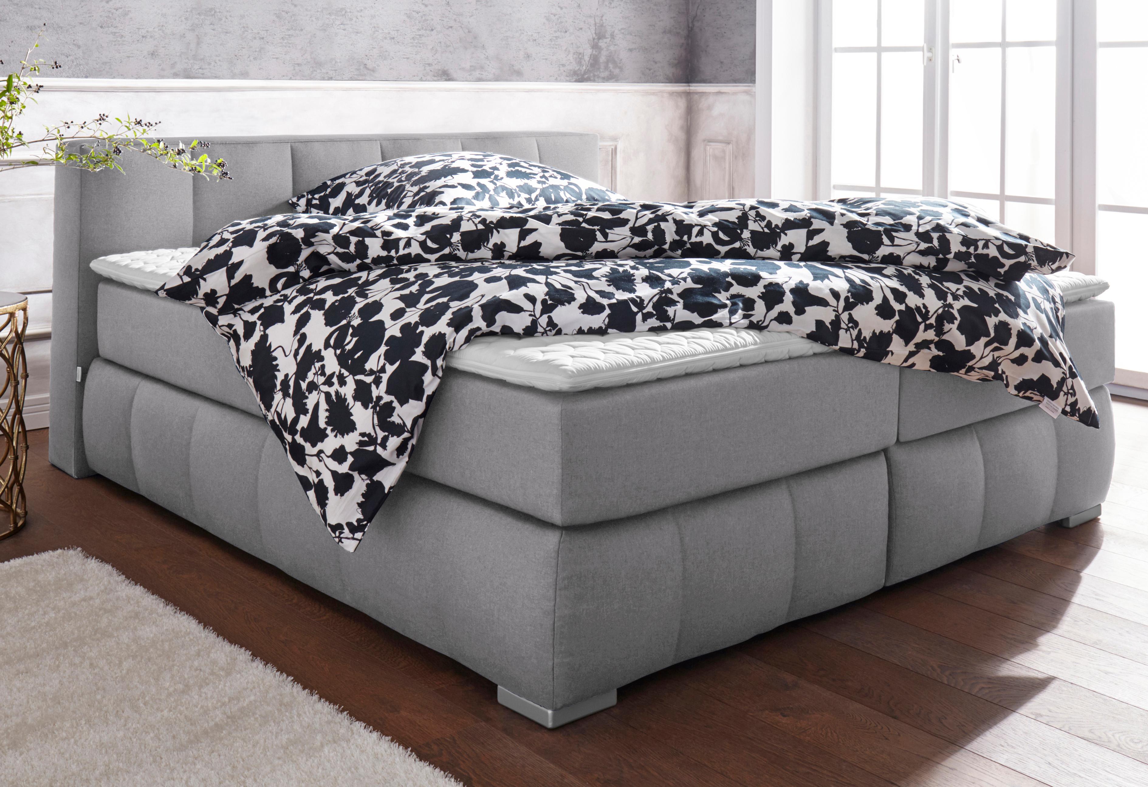 Boxspringbett HOME AFFAIRE "Chelles", grau, B:187cm L:225cm, Samtoptik (100% Polyester);Bezug der Spiegelfläche Matratzendrell aus 100% Polyester;Struktur fein 100% Polyester), Komplettbetten, Boxspringbett, inkl. Kaltschaumtopper, in 5 Breiten und... Image