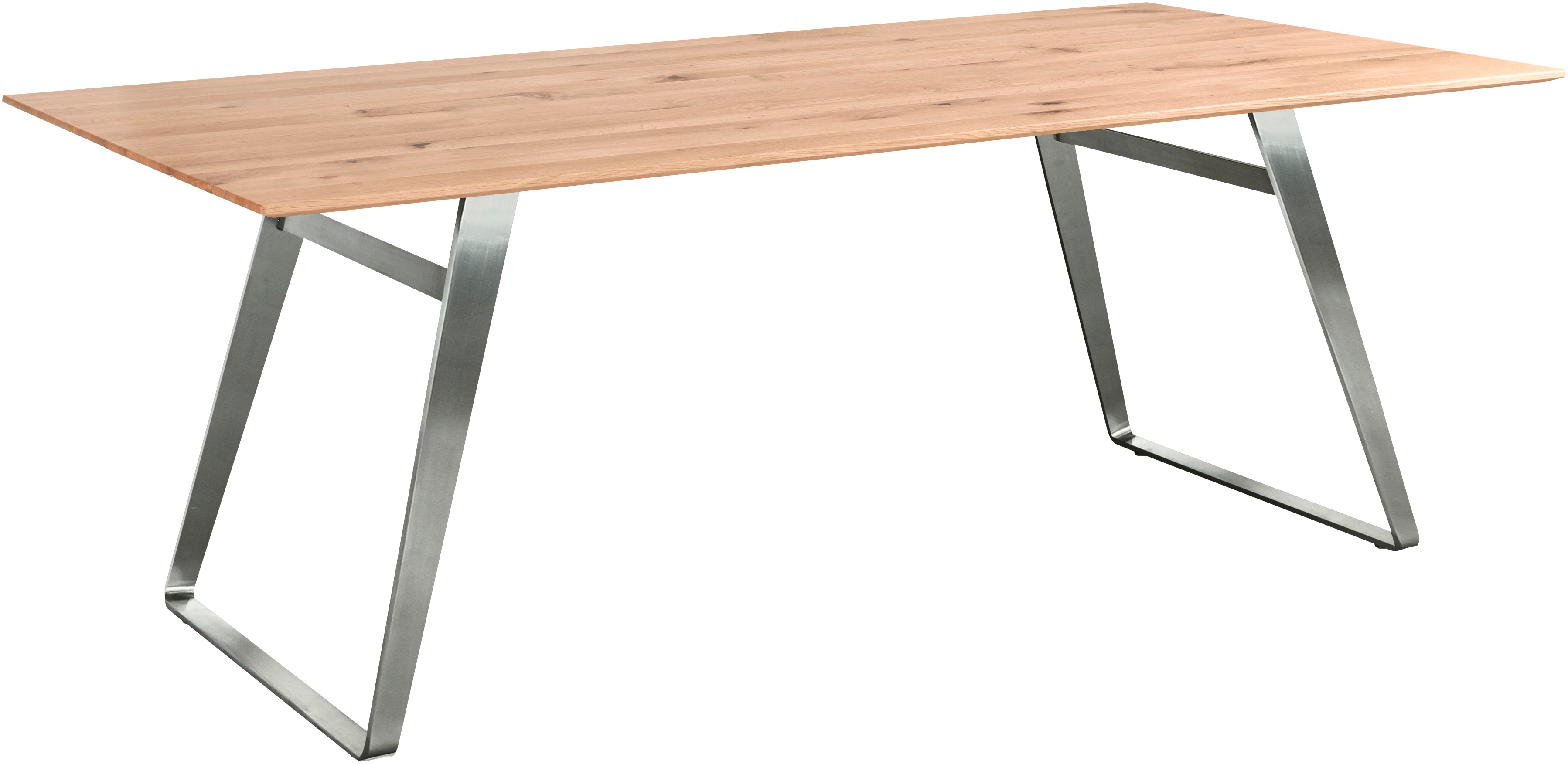 Esstisch MUSTERRING "Tavia", braun (edelstahlfarbig), B:180cm H:76cm T:100cm, Tische, Esstisch, Bügelgestell in 3 Farben, Platte Charakter-Eiche geölt, fest montiert