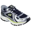 Slip-On Sneaker SKECHERS "STAMINA SPORT", Herren, Gr. 43, silber (navy, silberfarben), Leder, Mesh, sportlich, Schuhe, Trainingsschuh, Retro Sneaker mit Slip-ins