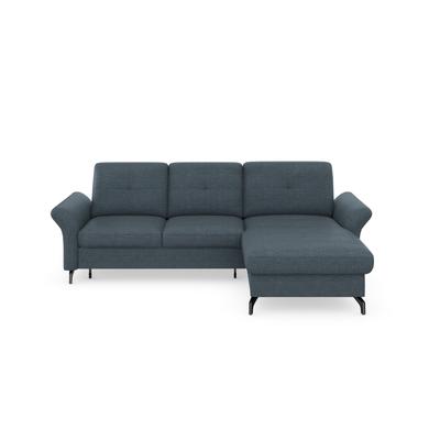 Ecksofa PLACES OF STYLE "Calando L-Form", blau (blaugrau), B:258cm H:91cm T:165cm, 100% Polyester, Sofas, wahlweise mit Bettfunktion, Bettkasten und Armteilfunktion Image