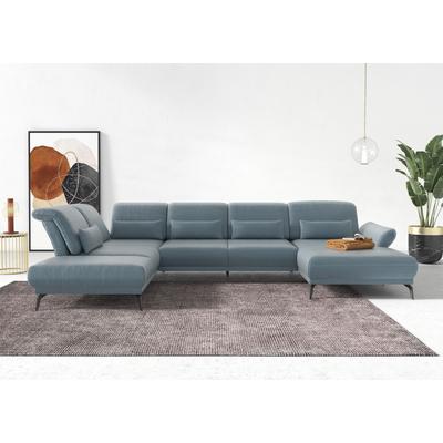 Wohnlandschaft INOSIGN "Coco U-Form", blau (blau, grau), B:382cm H:88cm T:242cm, 100% Polyester, Sofas, Sitztiefen-, Arm- und Kopfteilverstellung, Cord-Bezug, Fußhöhe 15 cm Image