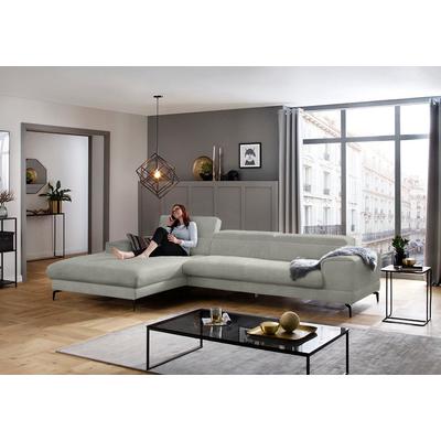 Ecksofa W.SCHILLIG "piedroo, Designsofa mit tollem Sitzkomfort, bequem, L-Form", grau (stone r66), B:343cm H:70cm T:193cm, Chenille-Flachgewebe R66 (85% Polyester, 15% Nylon), Sofas, Kopfteilverstellung, wahlweise mit Sitztiefenverstellung, Breite... Image