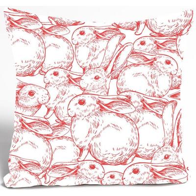 Dekokissen QUEENCE "Benno", rot (rot, bedruckt), B:40cm L:40cm, Obermaterial: 100% Polyester, Dekokissen_Sitzkissen_Kissenhüllen, Kissenhülle,Weißer Hintergrund,Rote Hasen,Ostern,Fröhlich,Frühling Image