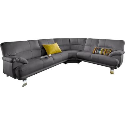 Ecksofa TRENDMANUFAKTUR "Cecilia in italienischem Design, modern und komfortabel, L-Form", grau (anthrazit), B:280cm H:87cm T:240cm, NaturLEDER (echtes Rindsleder) in Sitz und Rücken. Korpus in passendem Kunstleder SOFTLUX bezogen, Luxus-Microfaser... Image