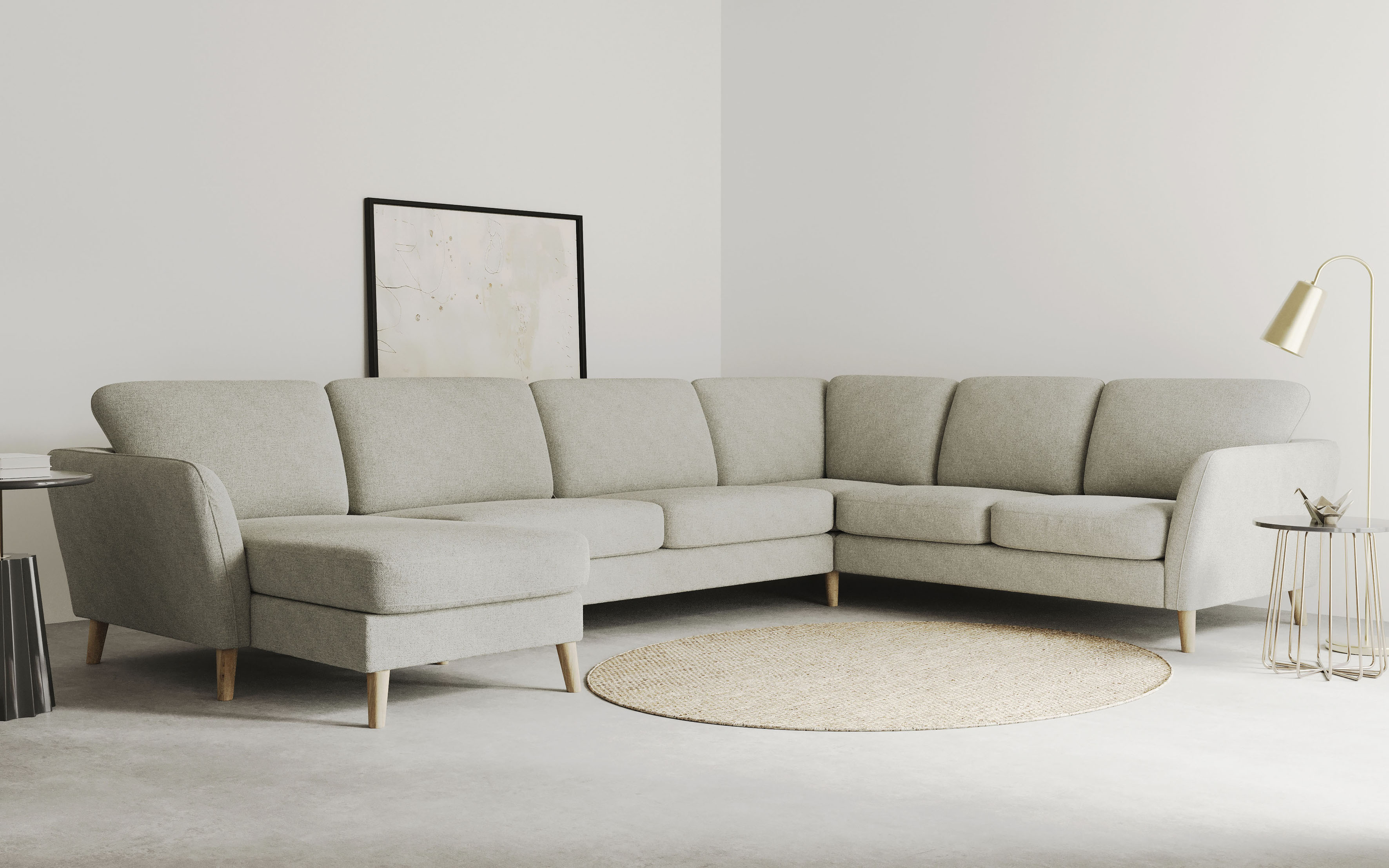 Wohnlandschaft HOME AFFAIRE "MARSEILLE XXL 349cm, U-Form, Ottomane rechts/links wählbar", beige, B:349cm H:88cm T:242cm, Struktur fein (58% Polyester, 22% Polypropylen);Filzoptik (100% Polyester);Webstoff (100% Polyester), Sofas, Wohnlandschaft,...