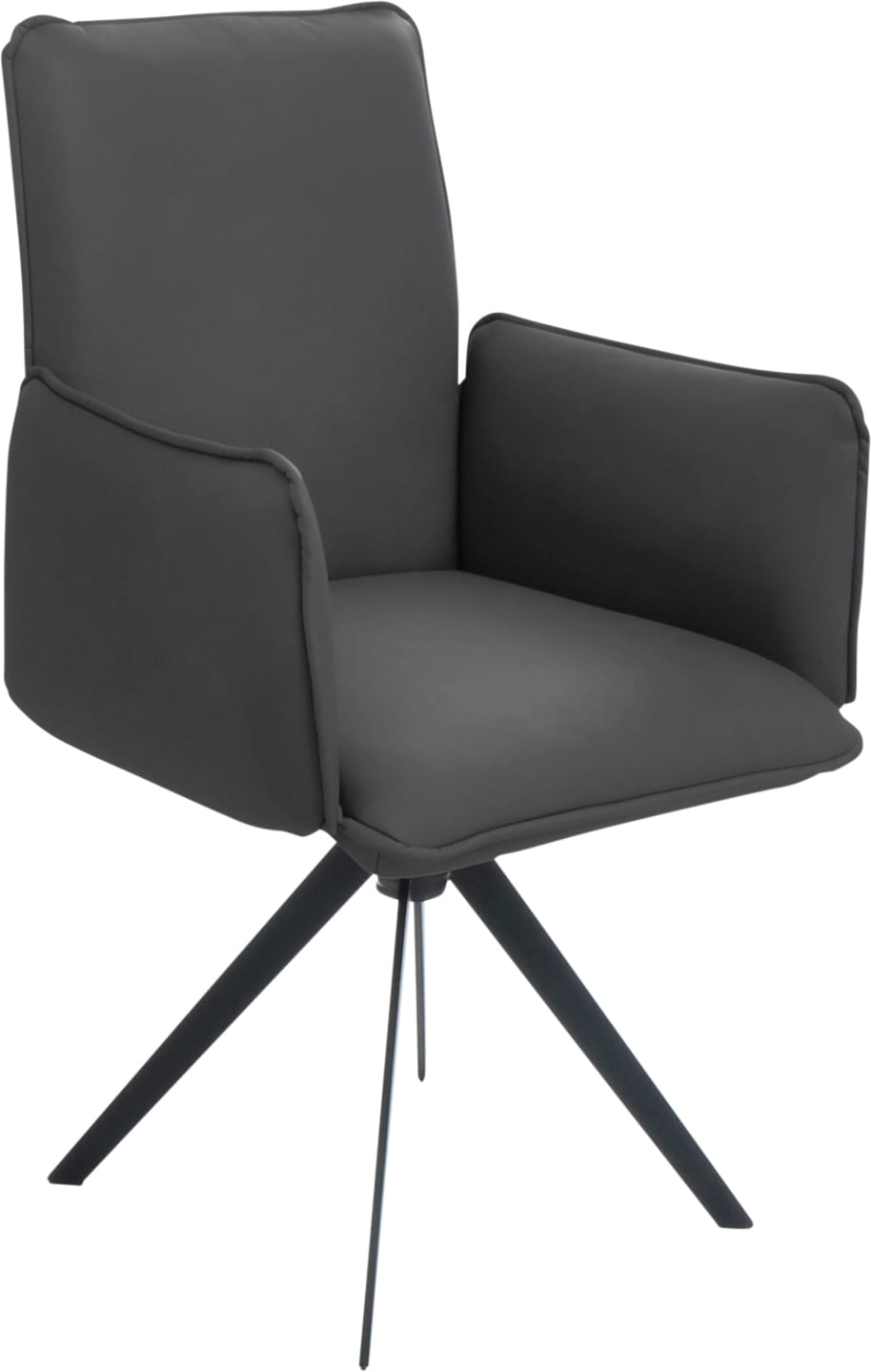 Drehstuhl K+W KOMFORT & WOHNEN, grau (asphalt, schwarz), B:59cm H:94cm T:61cm, Stühle, Drehstuhl Esszimmerstuhl 4-Fuß-Stuhl, Blitzdrehkreuz und Rückholfunktion, dekorativer 12mm Biese