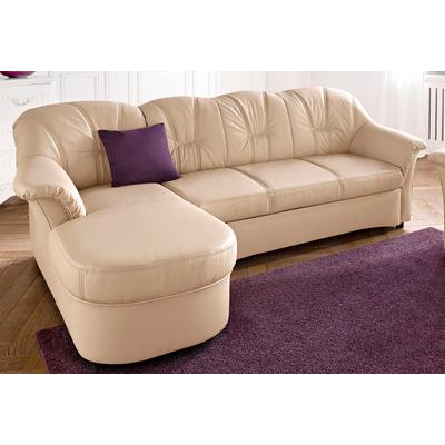 Ecksofa DOMO COLLECTION "Flores Schlafsofa, B/T/H: 233/142/86 cm, L-Form", beige (creme), B:231cm H:84cm T:142cm, Kunstleder SOFTLUX / Struktur ( 90% Polyester, 10% Polyacryl ), NaturLEDER (echtes Rindsleder) in Sitz und Rücken. Korpus in passendem... Image