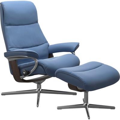 Fußhocker STRESSLESS "View", blau (lazuli blau), B:57cm H:43cm T:47cm, Hocker, mit Cross Base, Größe S, M & L, Holzakzent Wenge Image