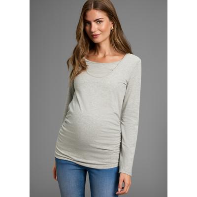 Umstandsshirt NEUN MONATE "2er Pack Stillshirts mit praktischem Ausschnitt", Damen, Gr. 36/38, schwarz, graumeliert, Jersey, Obermaterial: 95% Baumwolle, 5% Elasthan. Obermaterial Melange: 95% Baumwolle, 5% Elasthan, unifarben, Basic, figurbetont... Image