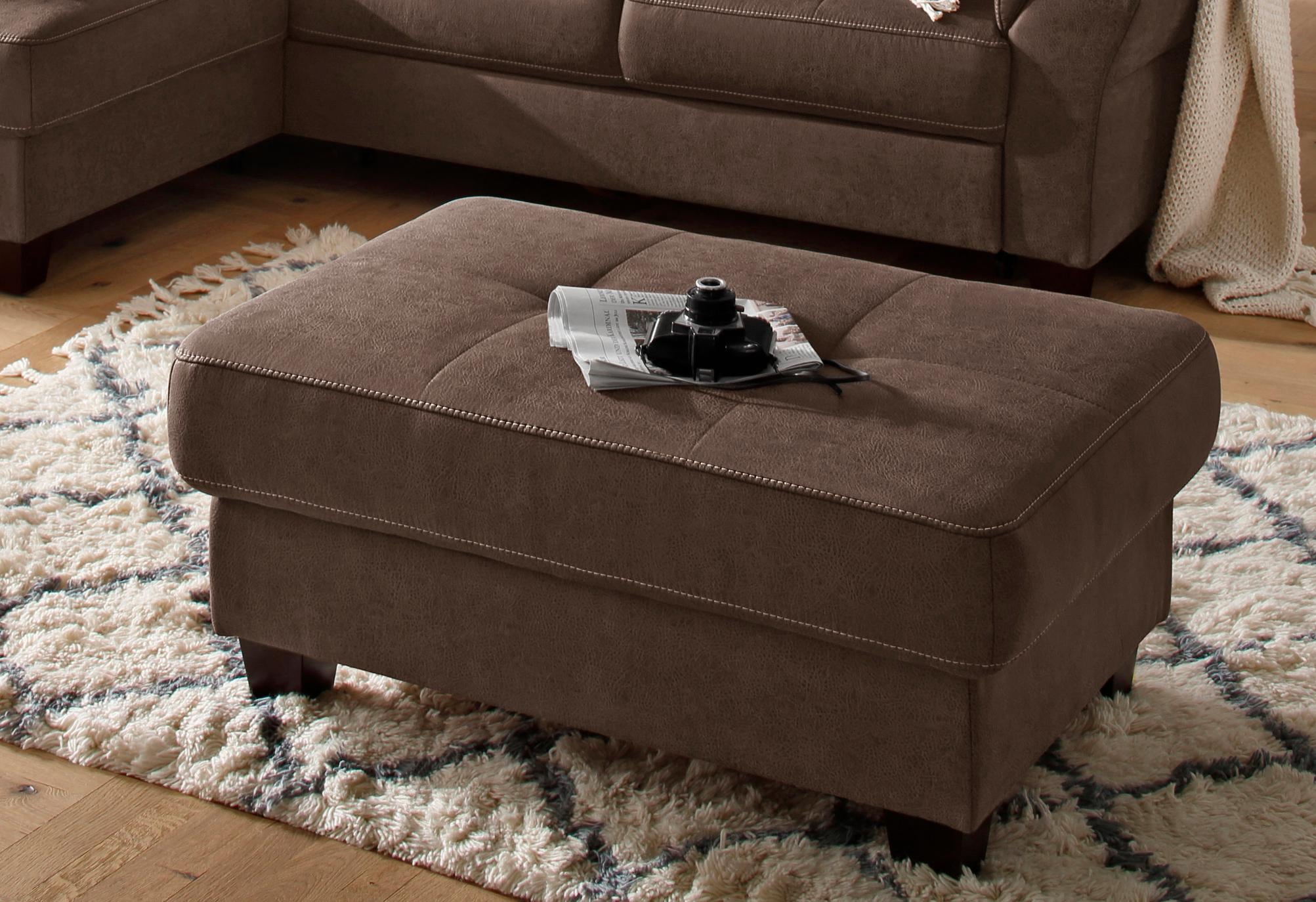 Hocker HOME AFFAIRE "Solvei", braun (dunkelbraun), B:104cm H:45cm T:72cm, Hocker, Hocker mit Stauraum Polsterhocker