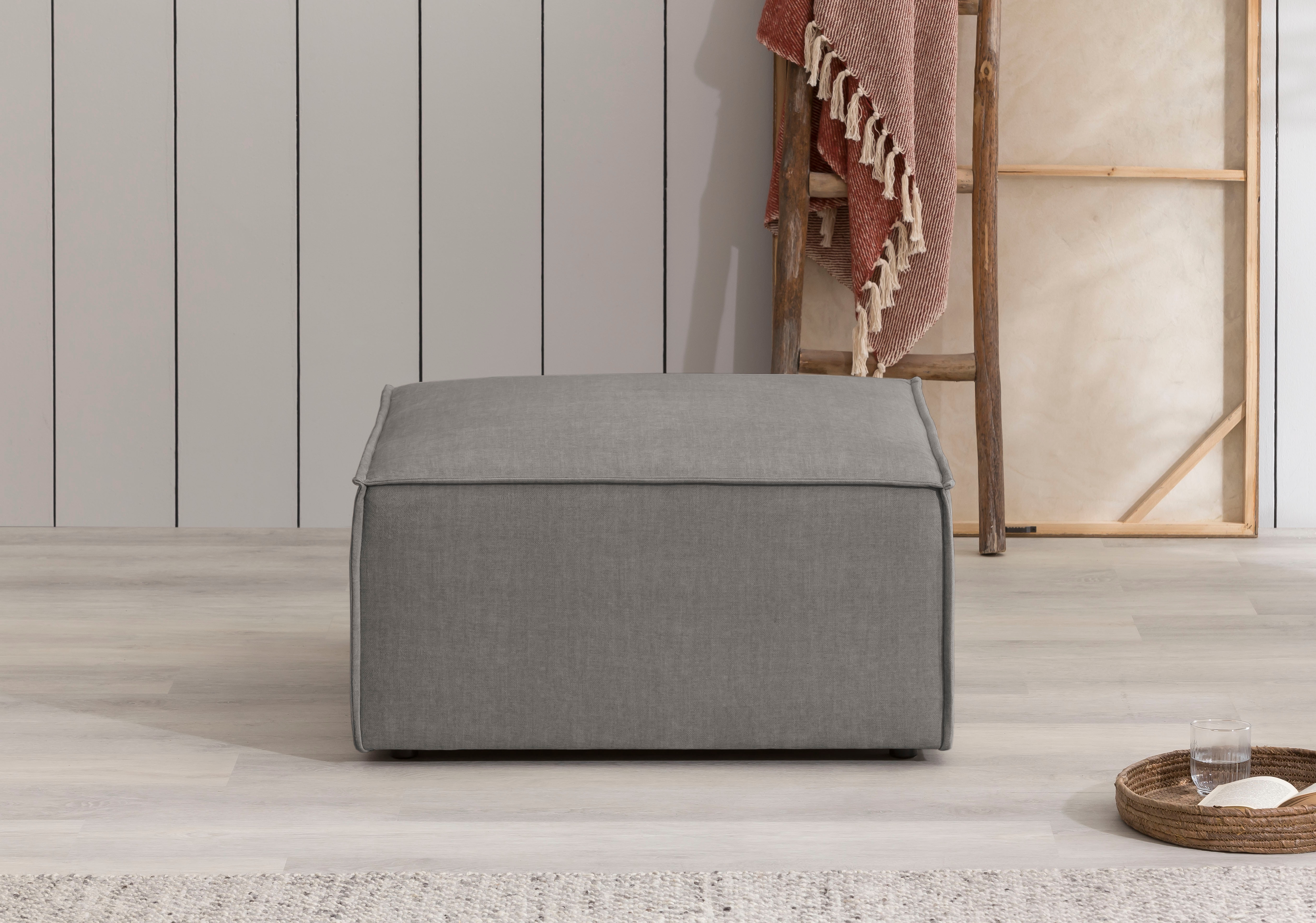 Hocker HOME AFFAIRE "SHERWOOD", grau, B:80cm H:42cm T:80cm, 100% Polyester, Hocker, Hocker, Hocker quadratisch, ideale Ergänzung zum Loveseat SHERWOOD