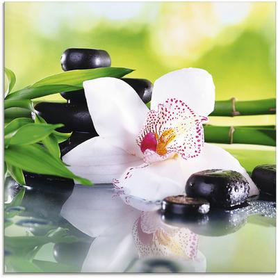 Glasbild ARTLAND "Spa Steine Bambus Zweige Orchidee", grün (farbe bild(er): grün), B:50cm H:50cm, Bilder, in verschiedenen Größen Image