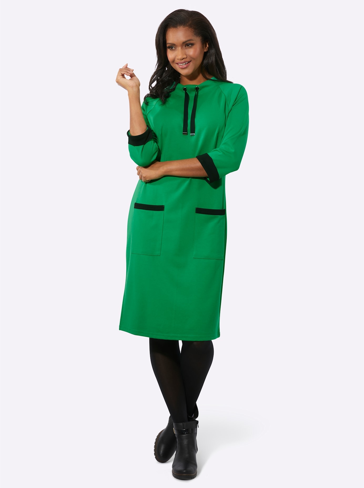 Jerseykleid INSPIRATIONEN "Jersey-Kleid", Damen, Gr. 54, Normalgrößen, grün (grasgrün), Jersey, 62% Polyester, 35% Viskose, 3% Elasthan, unifarben, kurz, Kleider Image