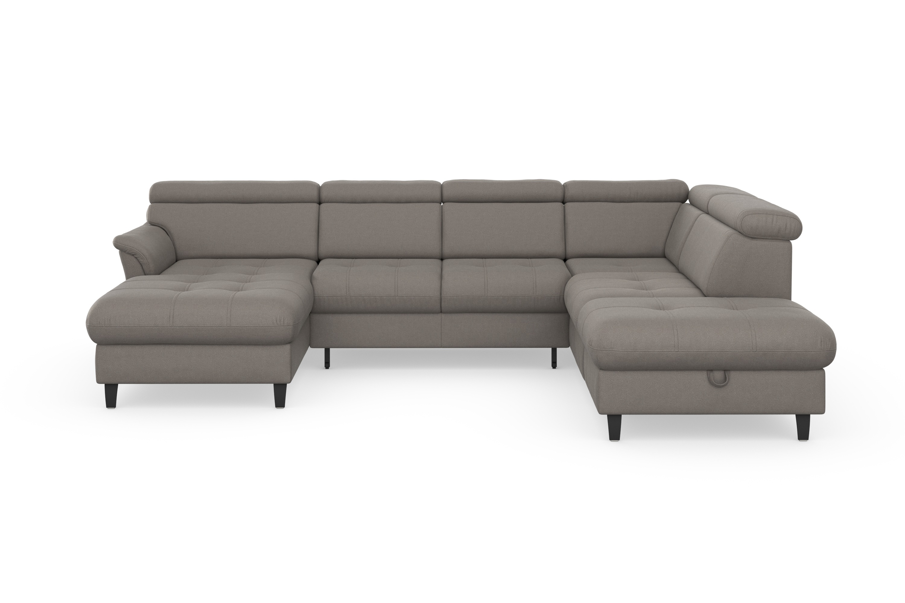 Wohnlandschaft SIT & MORE "Marano U-Form", grau (grau 38), B:304cm T:216cm, 100% Polyester, Sofas, inklusive Kopfteilverstellung, wahlweise mit Bettfunktion, Bettkasten