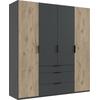 Drehtürenschrank WIMEX "Burgos by fresh to go", grau (front und korpus graphit, absetzung viking oak nachbildung), B:200cm H:216cm T:58cm, Spanplatte, Schränke, mit extra großen Schubladen