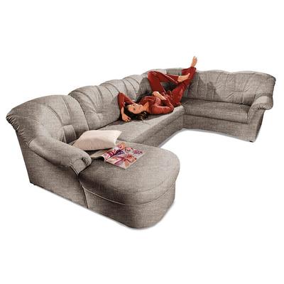 Wohnlandschaft DOMO COLLECTION "Papenburg, zeitlose Rückensteppung, elegante Formensprache, U-Form", braun, B:297cm H:84cm T:180cm, Struktur ( 90% Polyester, 10% Polyacryl), Microfaser PRIMABELLE (100% Polyester), Kunstleder SOFTLUX,... Image