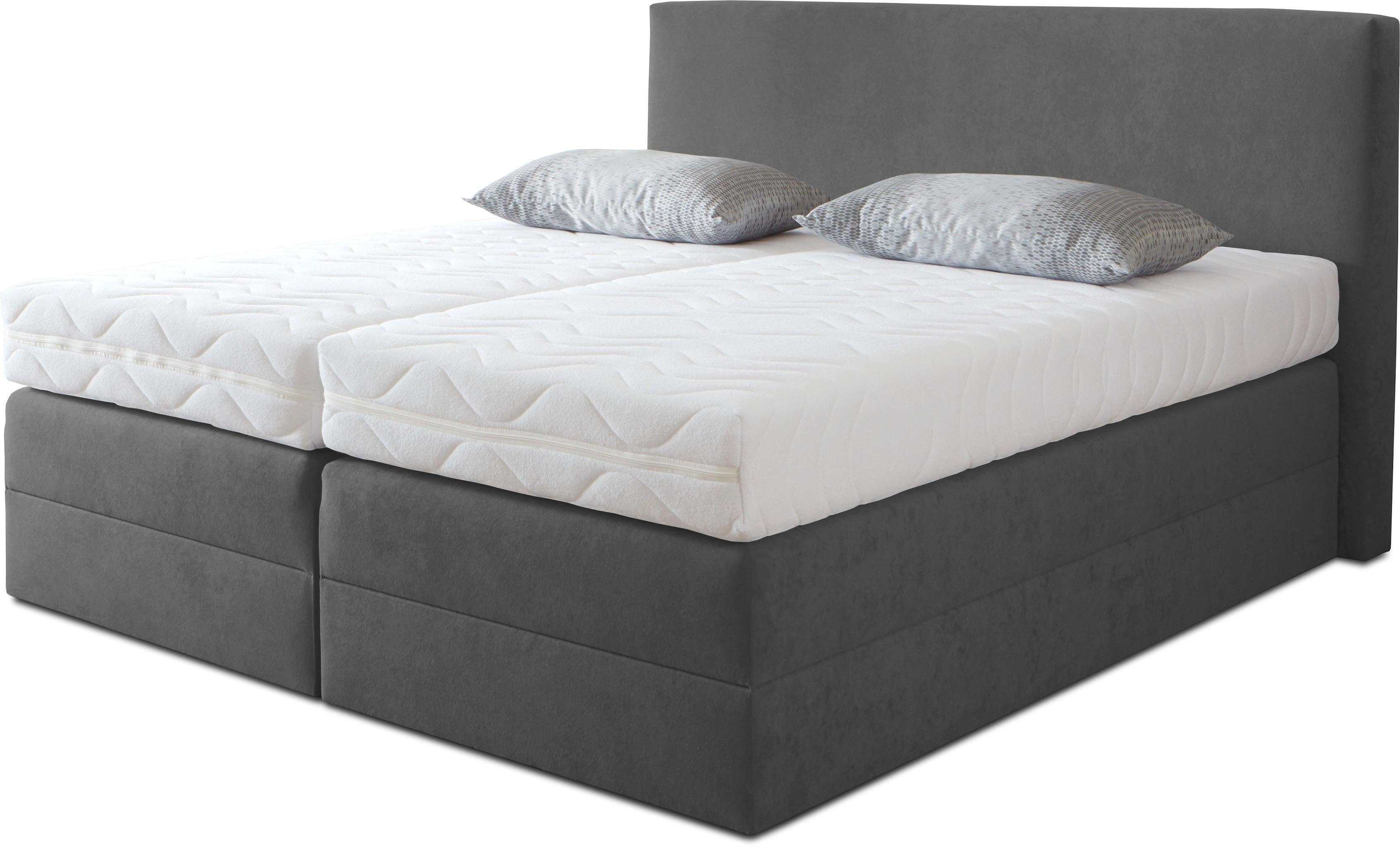 Boxspringbett, grau (anthrazit), B:195cm L:205cm, Microvelours (100% Polyester), WESTFALIA SCHLAFKOMFORT, Komplettbetten, Boxspringbett, wahlweise mit Kaltschaum-Topper Image