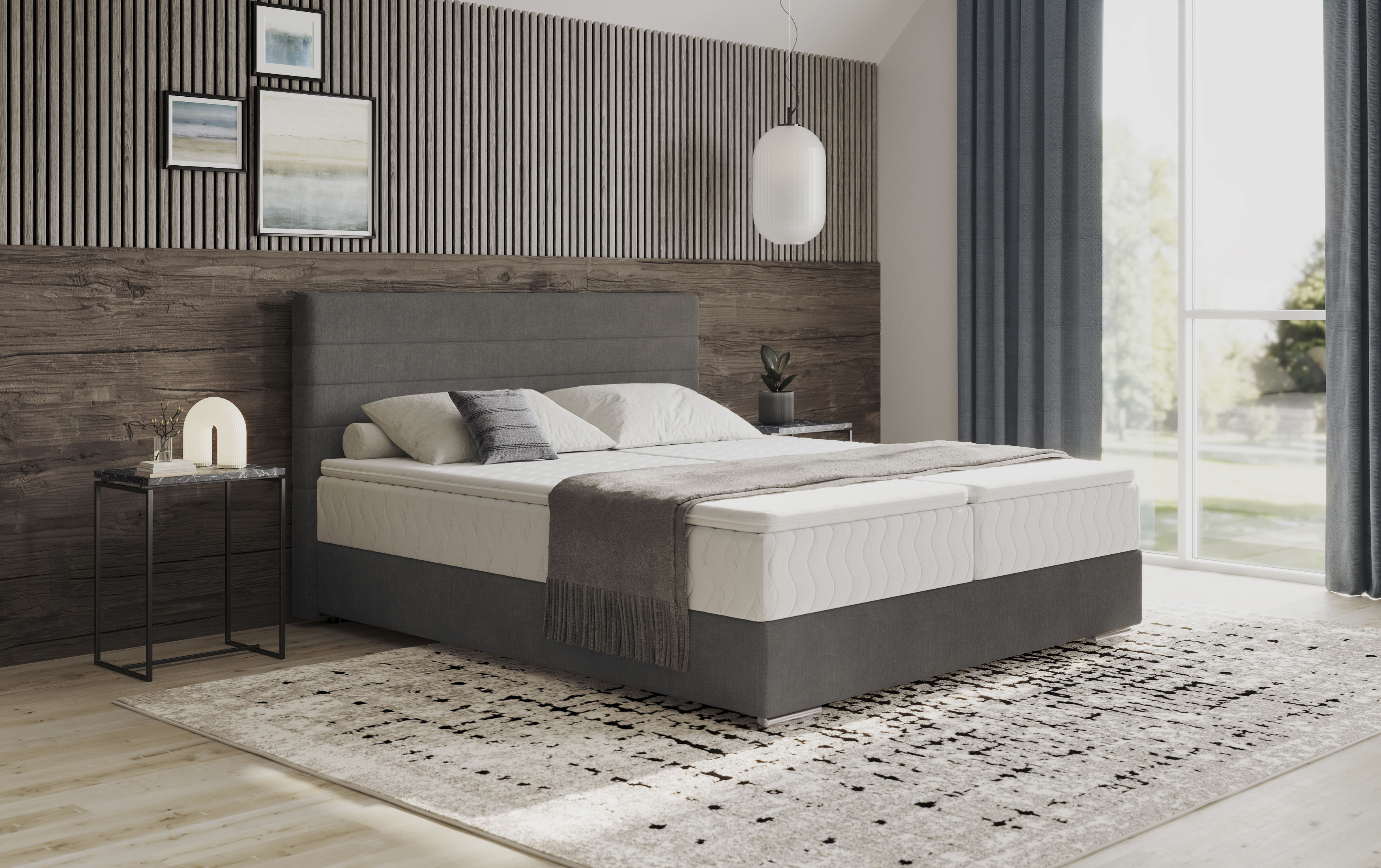 Boxbett MR. COUCH "Stratus 2", braun (aqua clean pascha 412 rock), B:187cm L:211cm, 64% Polyester / 36% Baumwolle, Komplettbetten, Boxspringbett, inkl. Bettkasten und Matratze Image
