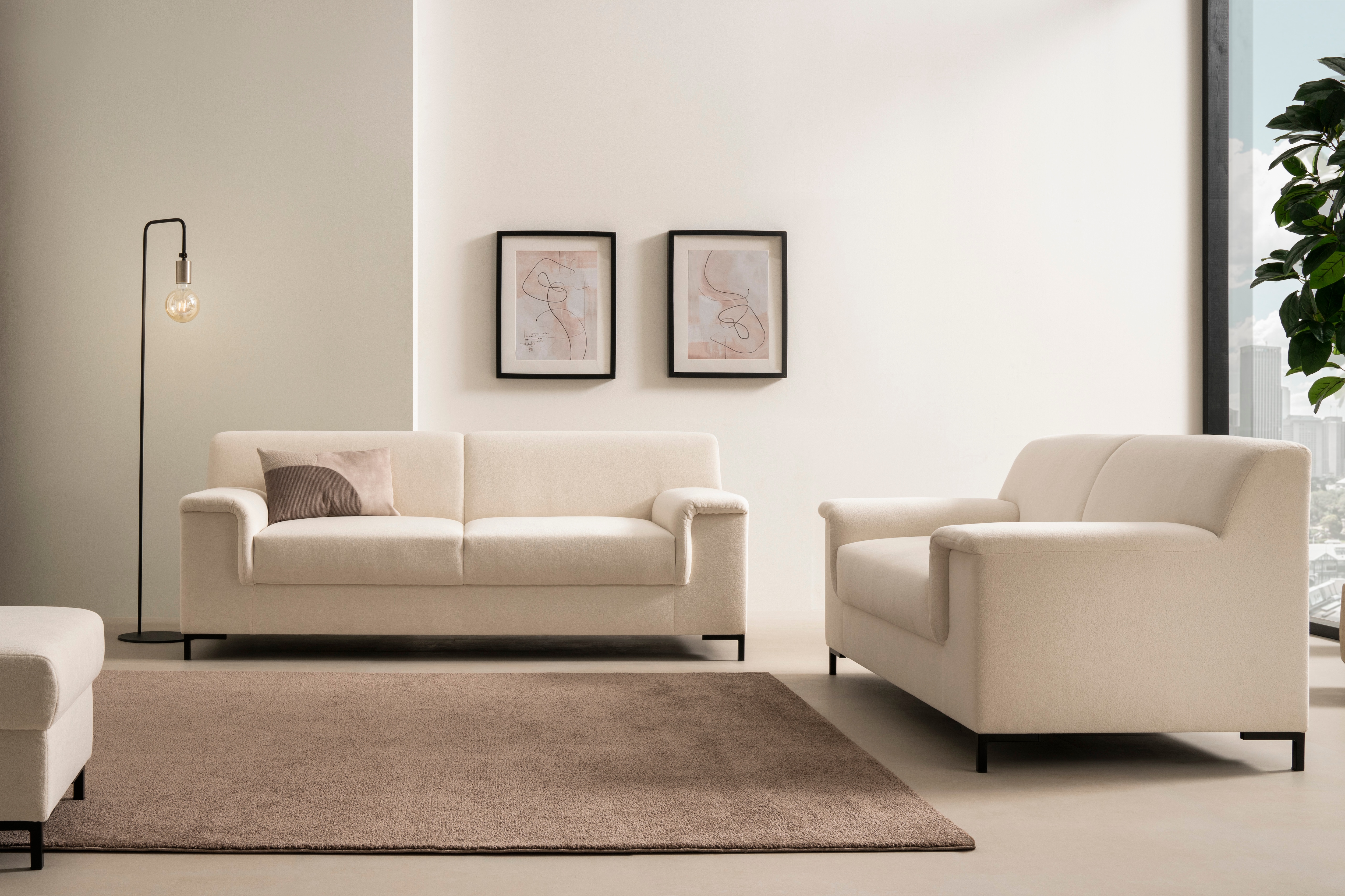 Polstergarnitur INOSIGN "Jamie 2, auch in Cord, Set: bestehend aus 1,5- und 2,5-Sitzer", beige (creme,), H:76cm T:81cm, 100% Polyester, Sitzmöbel-Sets, zeitlos, modern, mit komfortablem Federkern