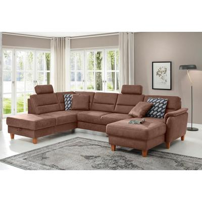 Wohnlandschaft HOME AFFAIRE "Palmera U-Form", braun (haselnuss), B:308cm H:89cm T:212cm, 100% Polyester, Struktur (100% Polyester), Luxus-Microfaser in Lederoptik (100% Polyester), Sofas, Federkern, wahlweise mit Bettfunktion und mit/ohne Stauraum,... Image