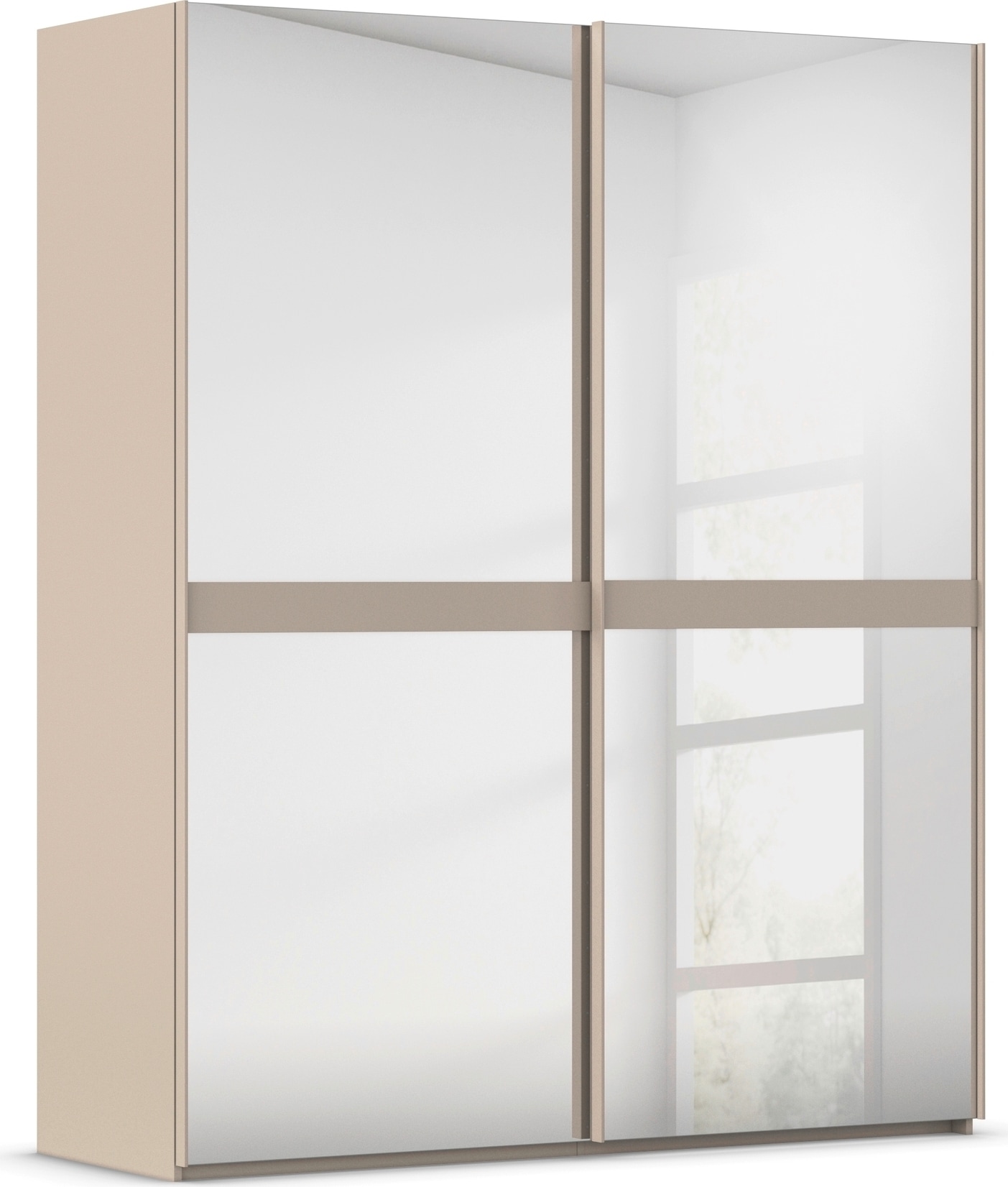 Schwebetürenschrank RAUCH "Kleiderschrank Schrank Garderobe Schlafzimmerschrank SCALE-LINE", braun (fango), B:181cm H:223cm T:68cm, Holzwerkstoff, Schränke, edle Optik mit Bauchbinde in Korpusfarbe Spiegelfront MADE IN GERMANY Image