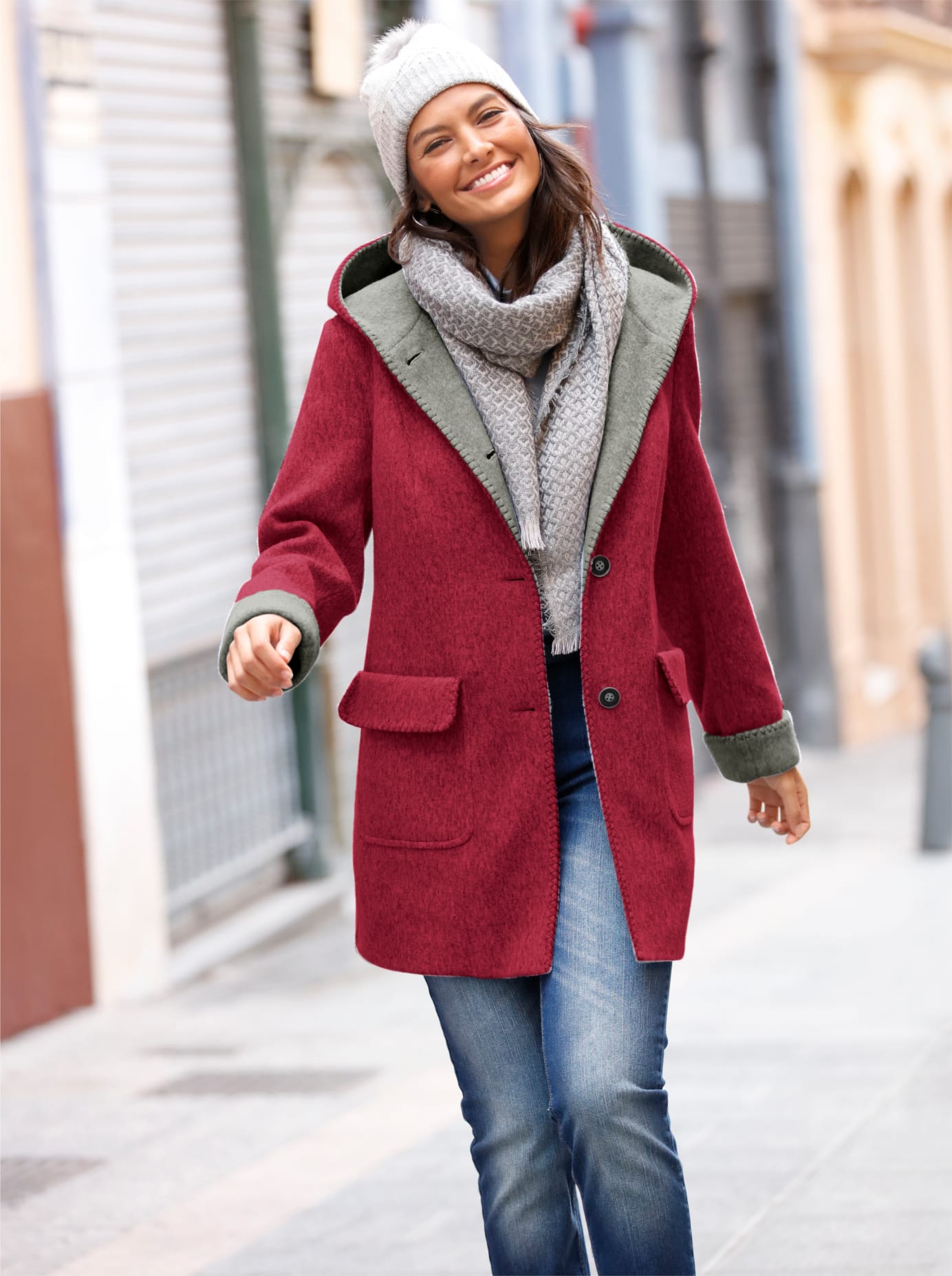 Anorak CASUAL LOOKS, Damen, Gr. 54, rot (kirsche), 100% Polyester, unifarben, Jacken Image