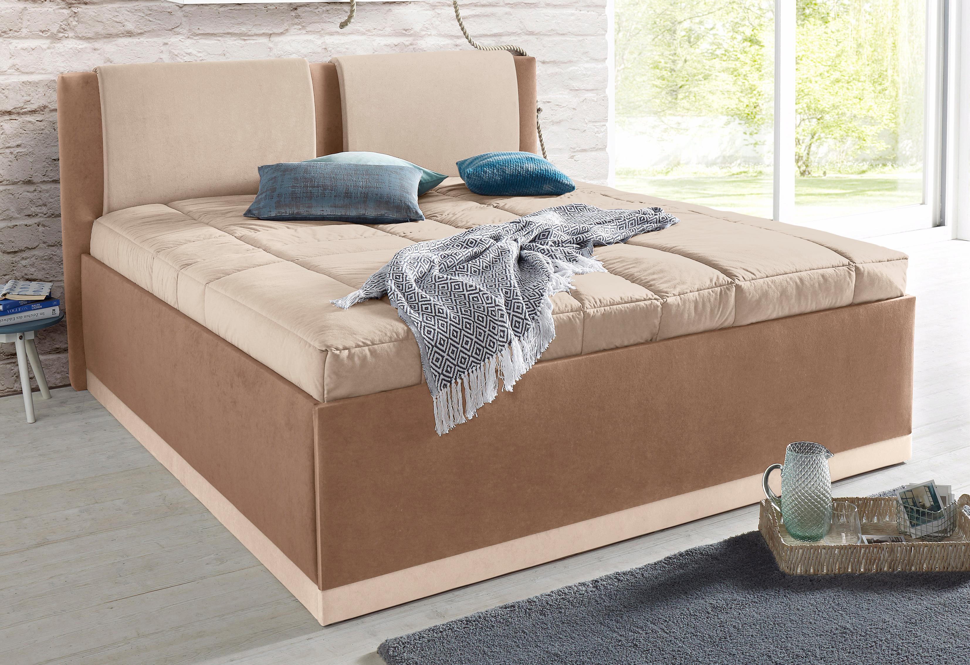 Polsterbett, braun (braun, beige), B:197cm L:212cm, Bezug Bett: Microfaser (100% Polyester);Bonnell-Federkernmatratze: Frottee (100% Polyester);Tonnentaschen-Federkernmatratze: 80% Baumwolle und 20% Polyester, Bezug abnehm- und waschbar bis...