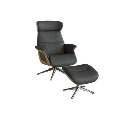Relaxsessel FLEXLUX "Clement Rücken u. Kopfverstellung, ergonomisch, Airchannels", grau (warm mineral grau), B:83cm H:112cm T:125cm, 100% Echteder, Sessel, Rücken- & Kopfteilverstellung, Drehbar, Armlehne Eiche, Fuß Alu Image