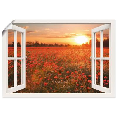 Wandbild ARTLAND "Fensterblick Mohnblumenfeld", weiß (farbe bild(er): weiß), B:70cm H:50cm T:0,1cm, Papier, Bilder, als Leinwandbild, Poster, Wandaufkleber in verschied. Größen Image