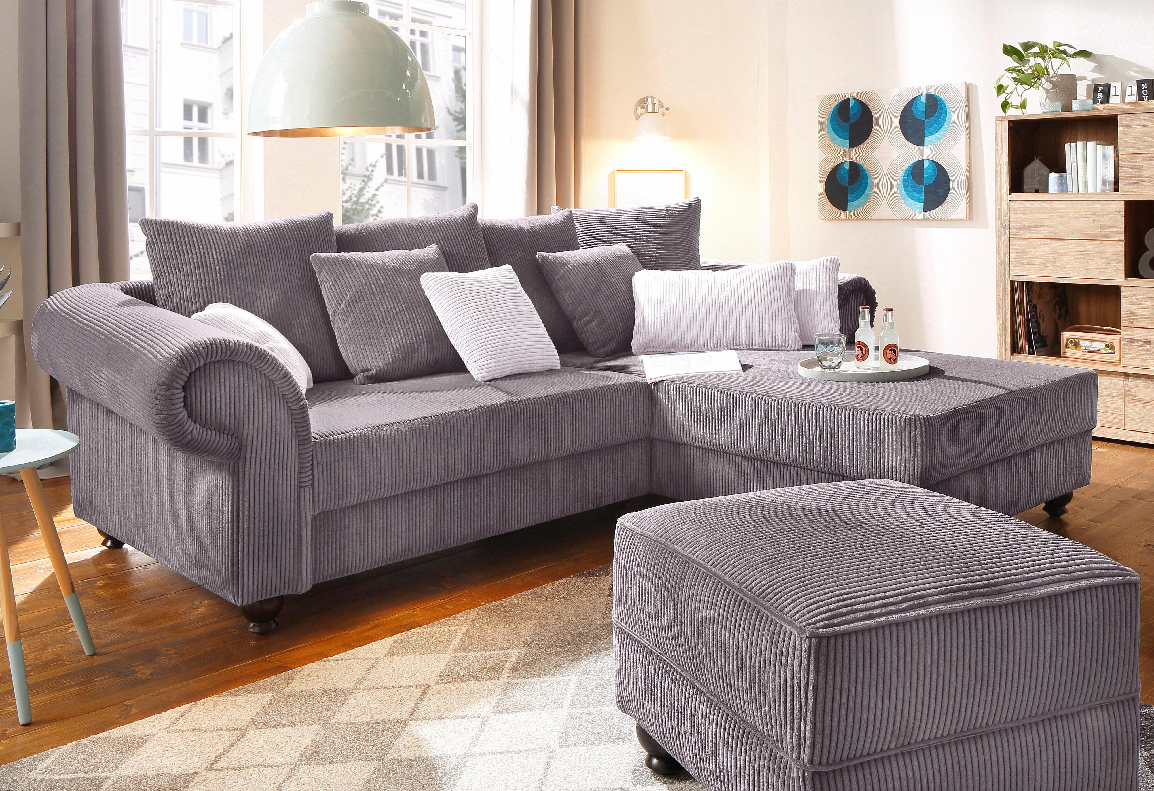 Ecksofa HOME AFFAIRE "King George King Henry, Mega Sofa, Breite 260cm, L-Form", grau (anthrazit), B:260cm H:90cm T:190cm, Samtcord »Ribbon« (88% Polyester 12% Polyacryl);Luxus-Microfaser (100% Polyester), Sofas, Ecksofa, mit Federkern, in legerer...