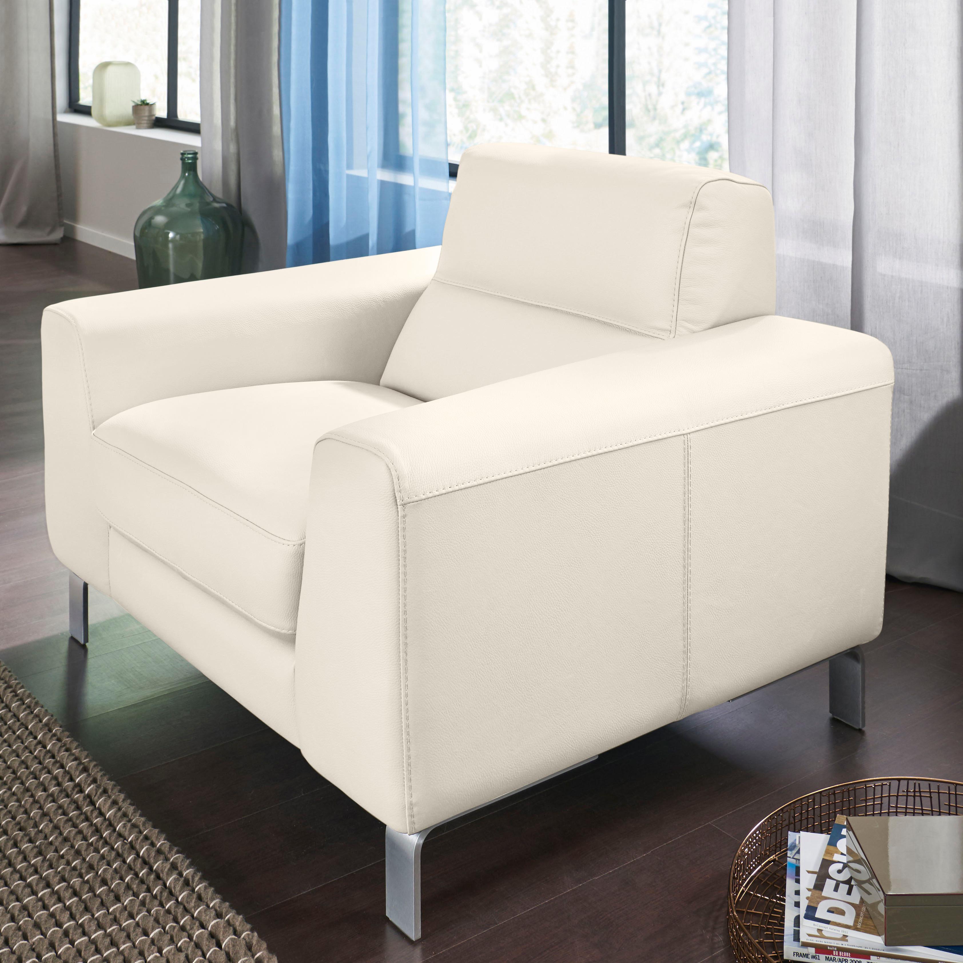 Sessel CALIA ITALIA "Simon Loungesessel, Designsessel, sehr bequem", beige (bianco latte), B:112cm H:81cm T:94cm, Leder SORRENTO, pigmentiertes Glattleder;Leder BULL, pigmentiertes Dickleder, Sessel, Ledersessel Einzelsessel, in zwei Lederqualitäten