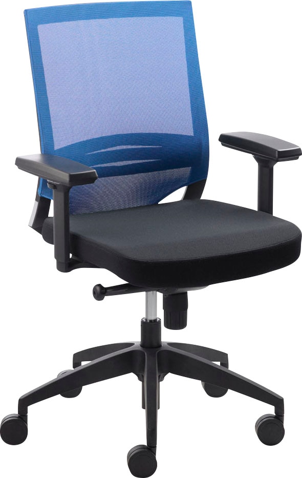Drehstuhl MAYER SITZMÖBEL "2475", blau (blau, schwarz, schwarz), B:65cm H:94cm T:60cm, Stühle, Drehstuhl