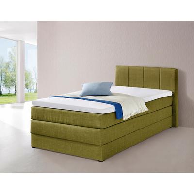 Boxspringbett HAPO, grün, Liegefläche B/L: 100cm x 200cm, kein Härtegrad, Bonnell-Federkernmatratze, Kopfteil, seitliche Unterbox und Obermatratze sind mit pflegeleichtem Feinstrukturstoff in Leinenoptik (100% Polyester) bezogen, Die Oberseite der... Image