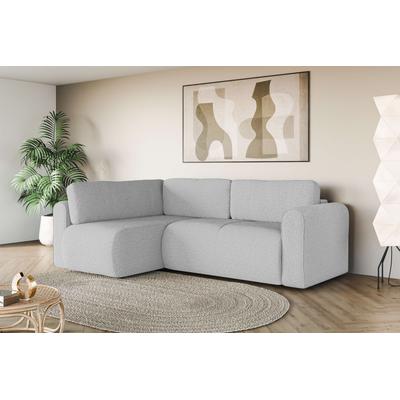 Ecksofa INOSIGN "Zacharia wahlweise Schlafsofa mit Bettkasten, B/T/H 250/166/86 cm", grau (hellgrau), B:250cm H:86cm T:166cm, 100% Polyester, Sofas, L-Form mit Wellenunterfederung, Ottomane rechts oder links bestellbar Image