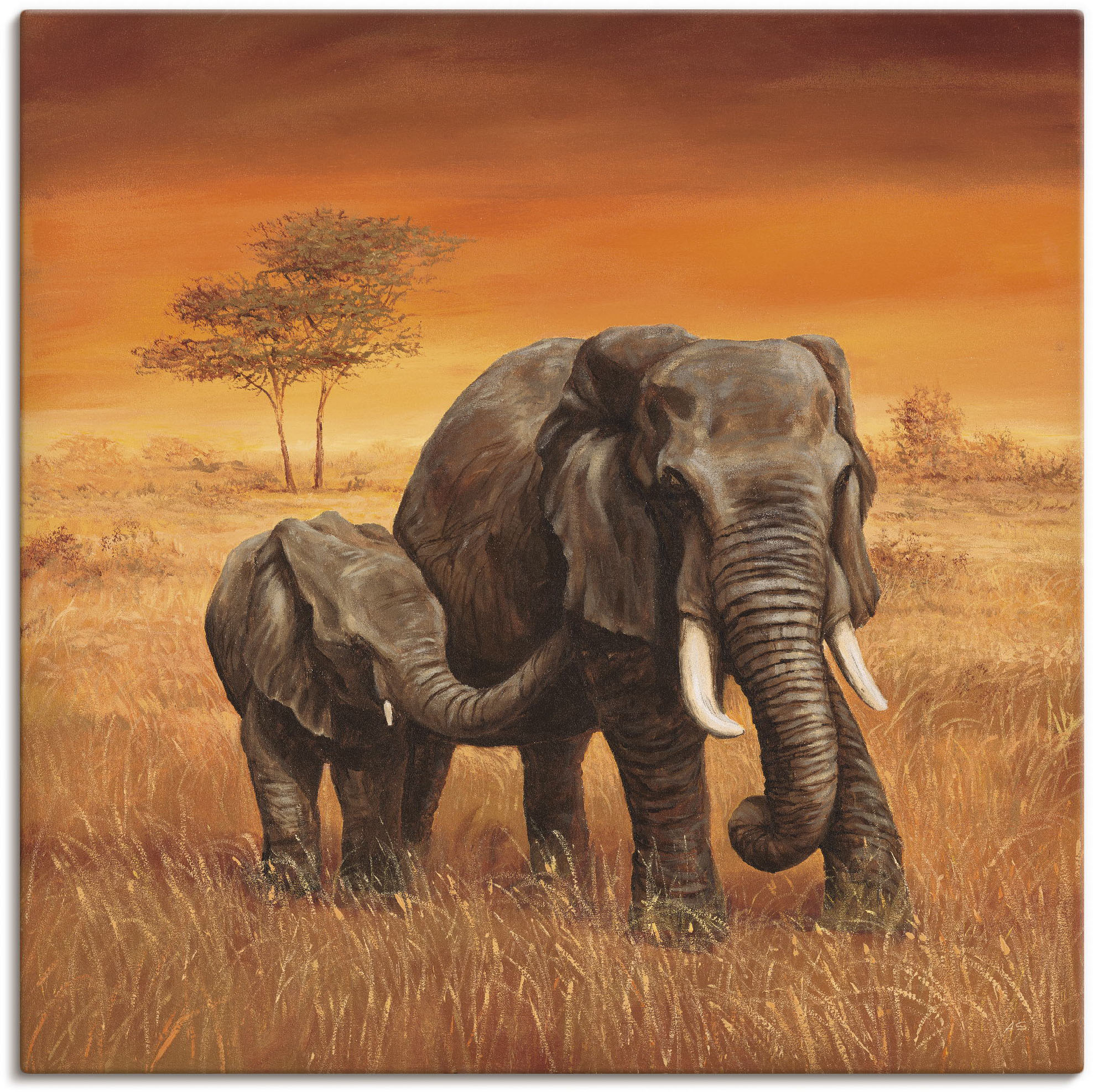 Wandbild ARTLAND "Elefanten II", braun (farbe bild(er): braun), B:100cm H:100cm, Bilder, als Alubild, Outdoorbild, Leinwandbild, Poster, Wandaufkleber Image