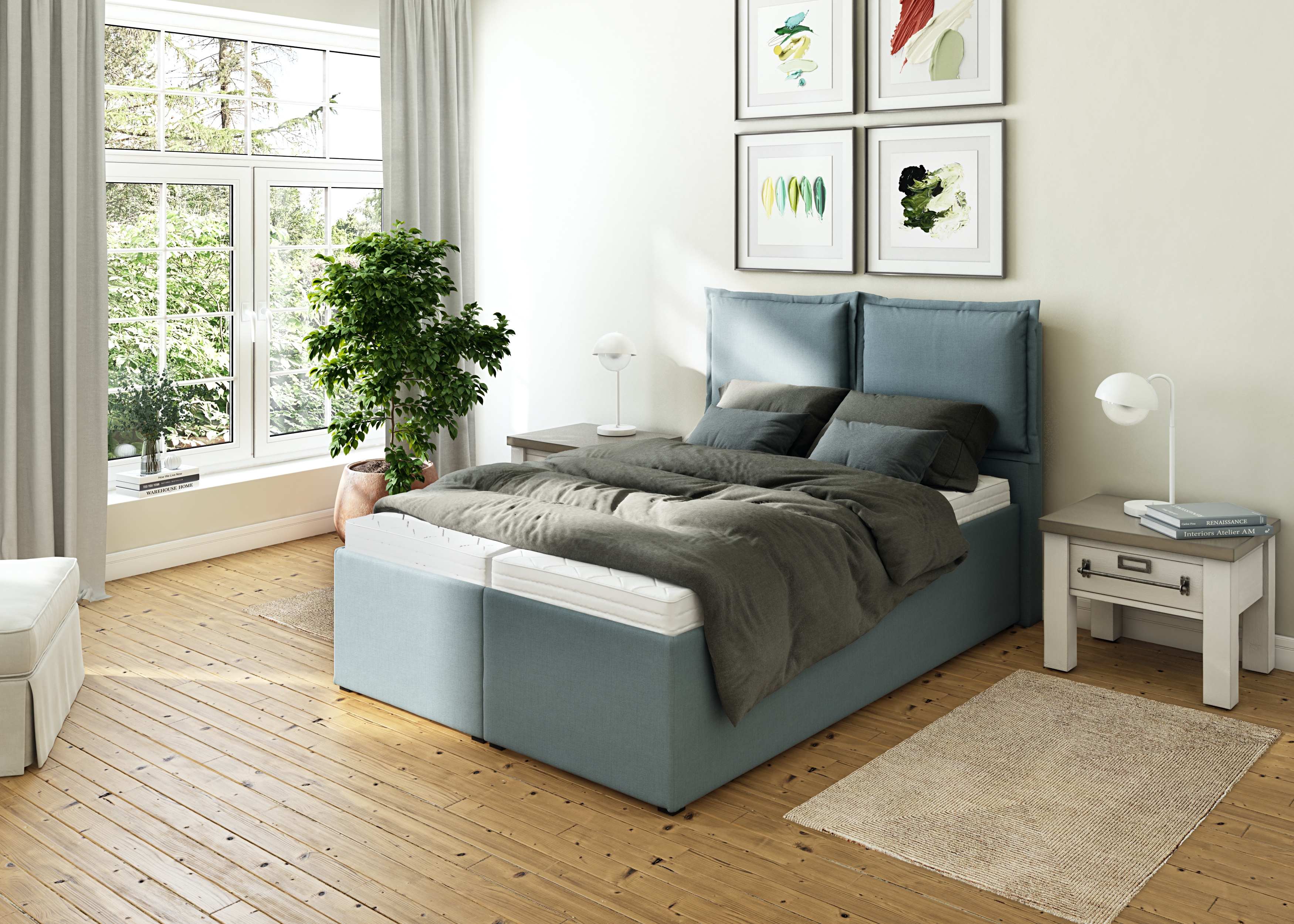 Polsterbett MAINTAL "Lyara", blau (petrol), B:147cm L:215cm, Struktur fein (100% Polyester), Betten, wahlweise ohne Matratze oder mit 3 Matratzenarten zur Auswahl Image