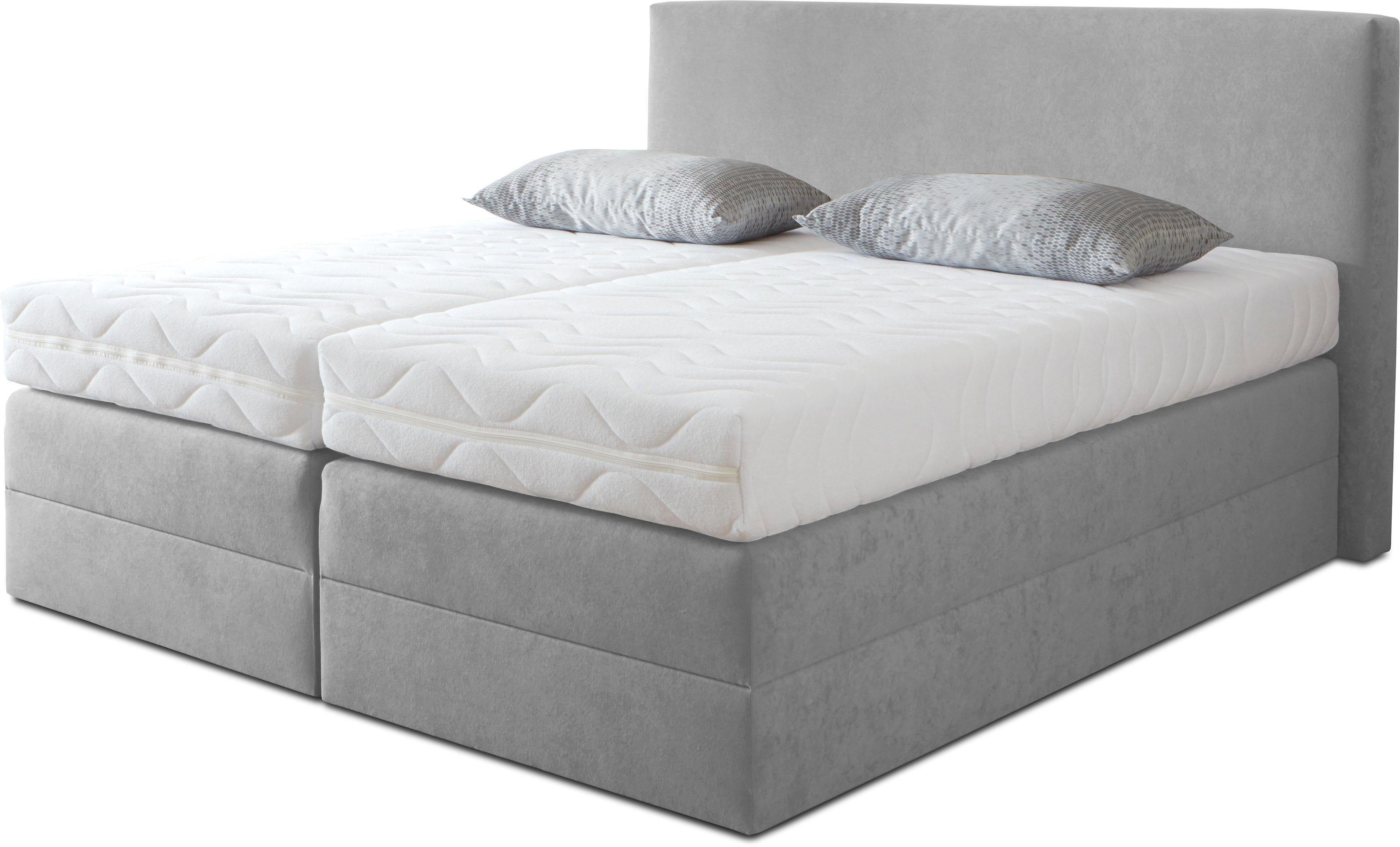Boxspringbett, grau, B:215cm L:205cm, Microvelours (100% Polyester), WESTFALIA SCHLAFKOMFORT, Komplettbetten, Boxspringbett, wahlweise mit Kaltschaum-Topper, Topseller Image