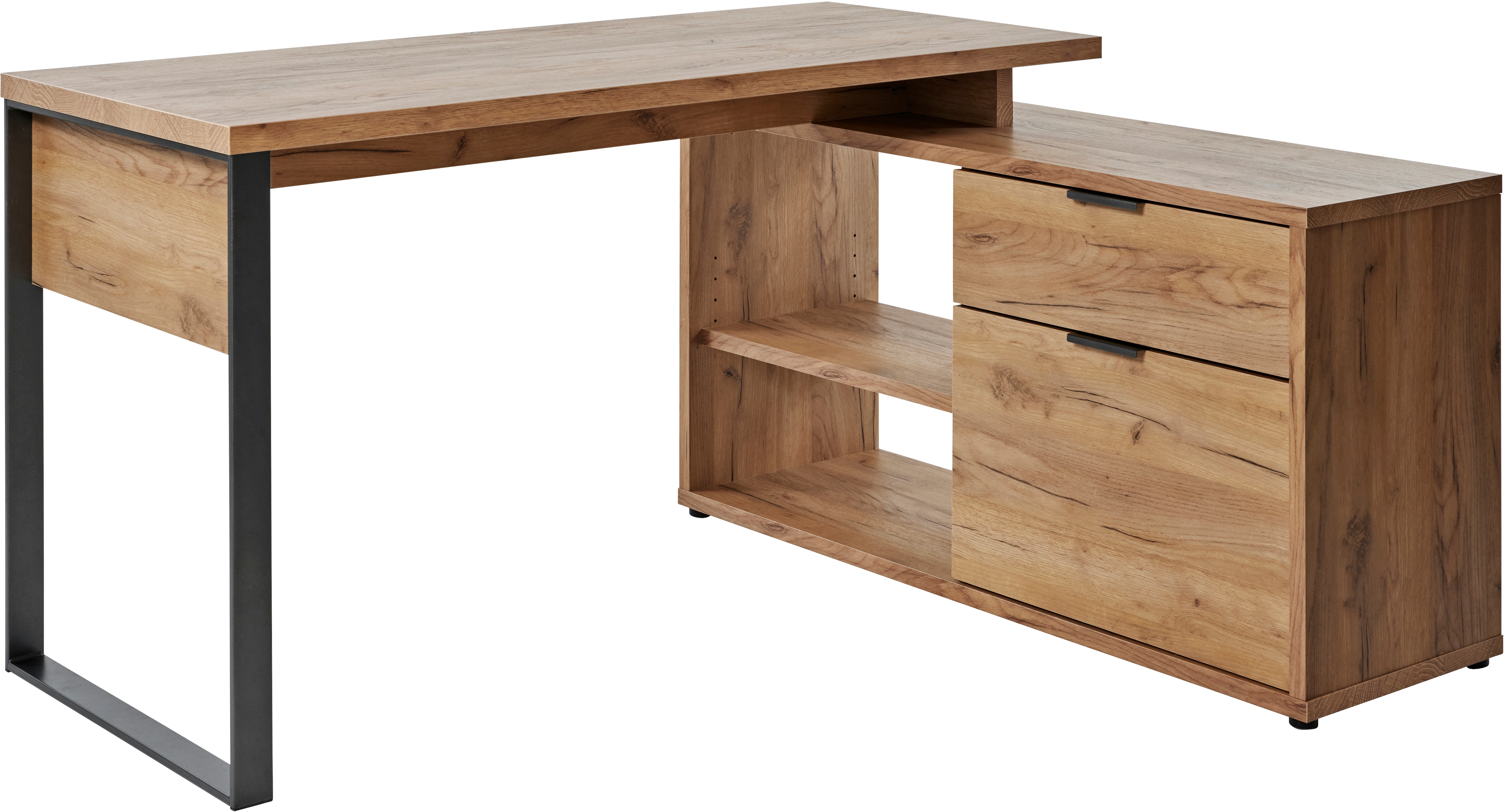 Eckschreibtisch JAHNKE "LOOP C 150 E", braun (kerneiche, anthrazit, anthrazit, kerneiche), B:150cm H:76,2cm T:120cm, Tische, Eckschreibtisch, wechselseitig montierbar, viel Stauraum