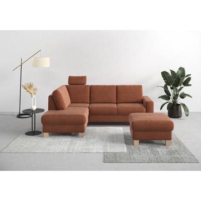 Ecksofa HOME AFFAIRE "Summer L-Form", rosa (kupfer), B:236cm H:91cm T:170cm, 95% Polyester, 5% Polyamid, Sofas, mit Ottomane, wahlweise mit Bettfunktion und Bettkasten, Cord-Bezug Image
