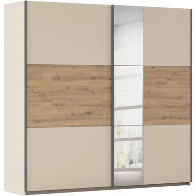 Schwebetürenschrank RAUCH "Kleiderschrank Schrank Garderobe Schlafzimmerschrank SAJO", beige (champagner, eiche artisan), B:218cm H:210cm T:59cm, Holzwerkstoff, Schränke, in 2 Breiten (218, 261 cm) optional mit Spiegel MADE IN GERMANY Image