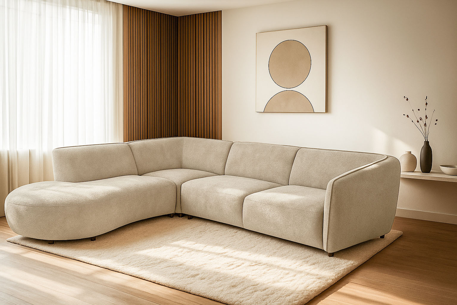 Ecksofa HOME AFFAIRE "OSTRUP Rundsofa, L-Form, Naturtöne, Boucle", beige, B:273cm H:73cm T:250cm, 100% Polyester, Sofas, Ecksofa, Breite 273 cm, organische Form mit sanften Rundungen