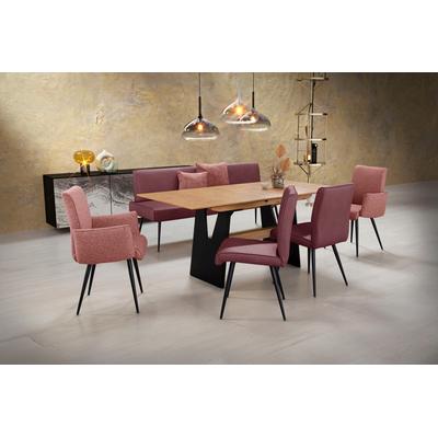 Essgruppe K+W KOMFORT & WOHNEN "Giacomo I", rot (carbernet, coral), Leder CLOUD-Flachgewebe 775, Synchron-Auszug, Länge Esstisch: 180cm-Länge Esstischmaximal: 220cm-Breite/Sitzbreite Bank: 200cm, Sitzmöbel-Sets, 2 Stühle und Bank, 2 Armlehnenstühle...