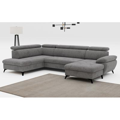 Wohnlandschaft COTTA "Hudson U-Form", grau (mouse), B:324cm T:207cm, Sofas, mit Kopfteilverstellung, wahlweise mit Bettfunktion & Bettkasten Image