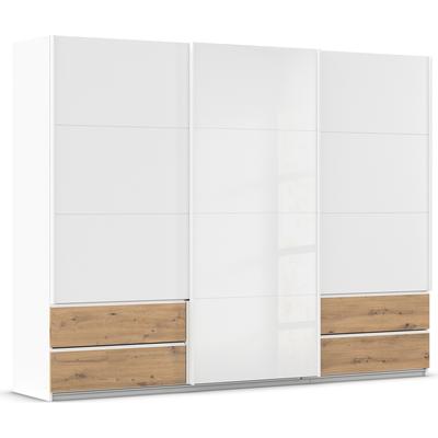 Schwebetürenschrank RAUCH "Kleiderschrank Schrank Garderobe ELARA Glastür/Grauspiegel", weiß (alpinweiß, eiche artisan, glas weiß), B:271cm H:210cm T:62cm, Holzwerkstoff, Schränke, praktische Schubladen optional farblich abgesetzt MADE IN GERMANY Image