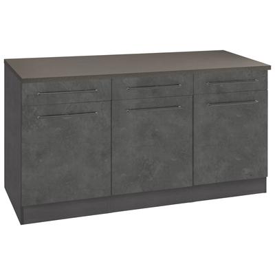 Unterschrank KOCHSTATION "KS-Tulsa", grau (betonfarben dunkel), B:150cm H:85cm T:60cm, Schränke, 150 cm breit, 3 Schubkästen, 3 Türen, auch als Sideboard verwendbar Image