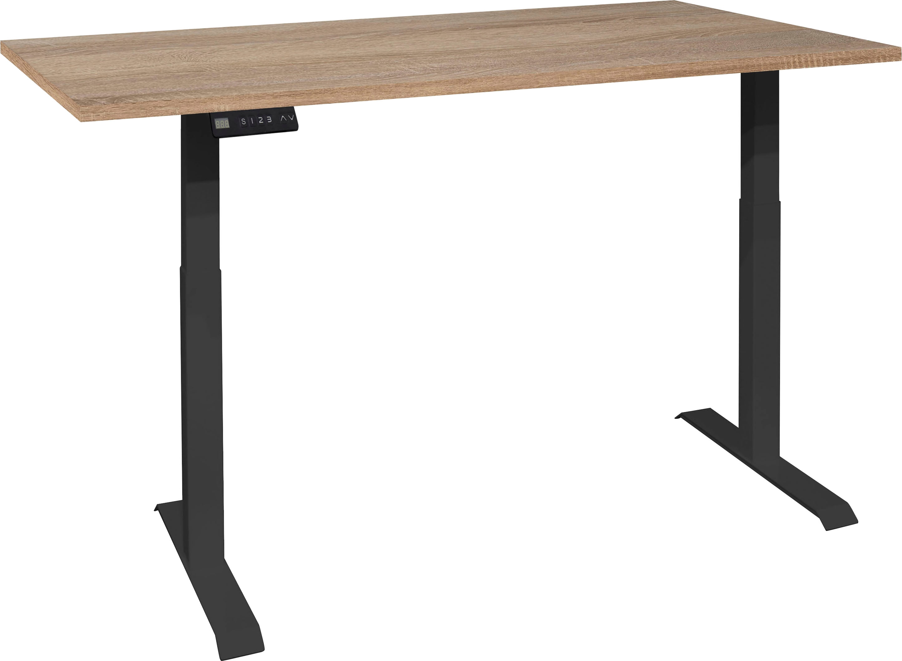 Schreibtisch MÄUSBACHER "Big System Office", schwarz (schwarz matt, eiche sägerau, schwarz matt, eiche sägerau), B:160cm, Tische, Schreibtisch, Breite 160 cm, elektrisch höhenverstellbar