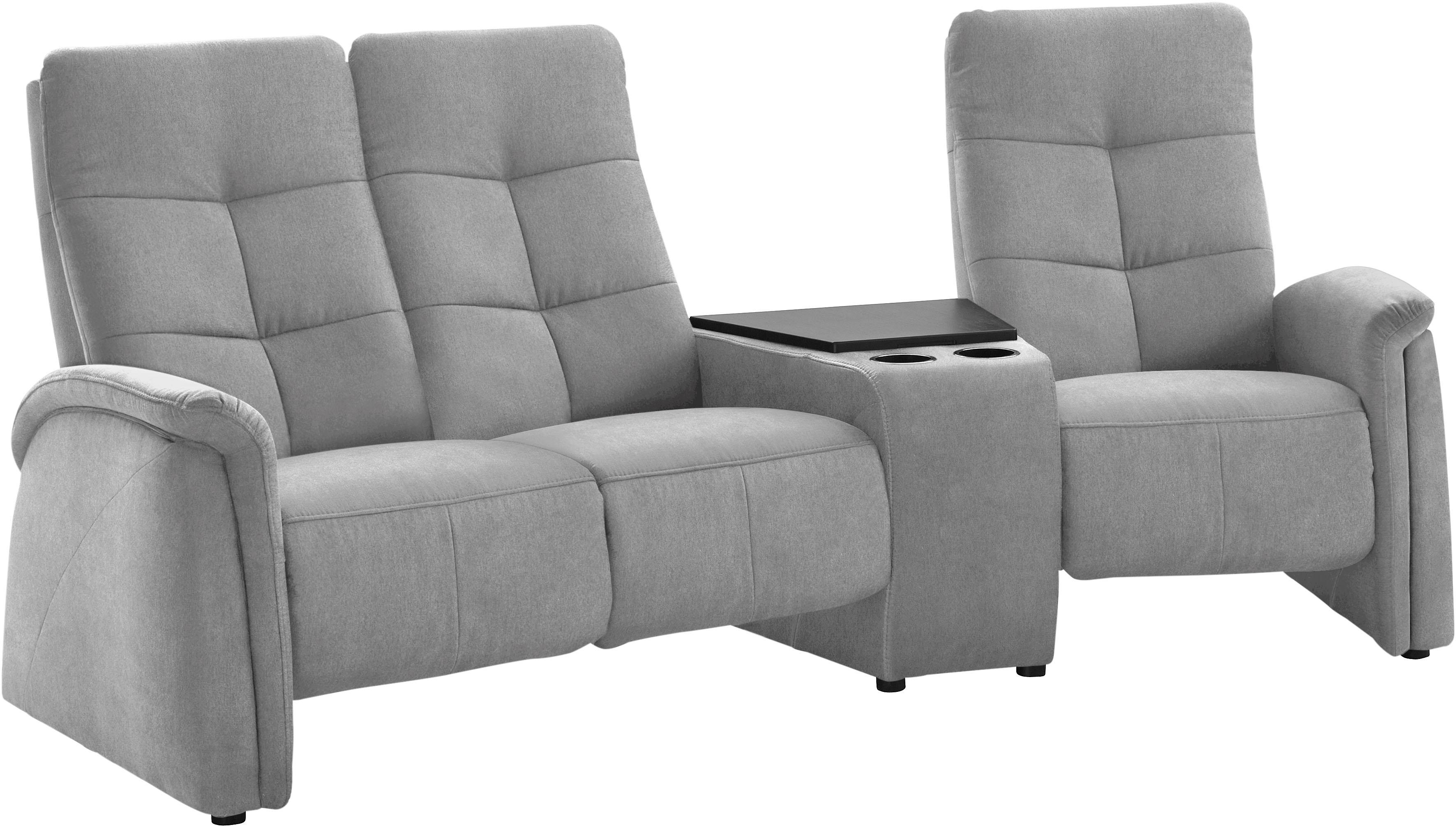 3-Sitzer EXXPO - SOFA FASHION "Tivoli, Kinosofa mit Relaxfunktion, mit Ablagetisch und Stauraum", silber, B:258cm H:109cm T:152cm, Sofas, bequem und komfortabel, hohe Rückenlehne