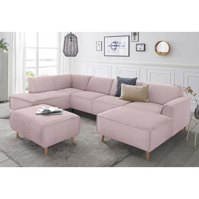 Wohnlandschaft ANDAS "Janek Scandic Design, elegant und zeitlos U-Form", rosa (flamingo), B:324cm H:81cm T:191cm, Struktur fein ( 100% Polyester), Struktur weich (92% Polyester, 8% Nylon), Struktur weich (92% Polyester, 8% Nylon), Sofas, mit... Image