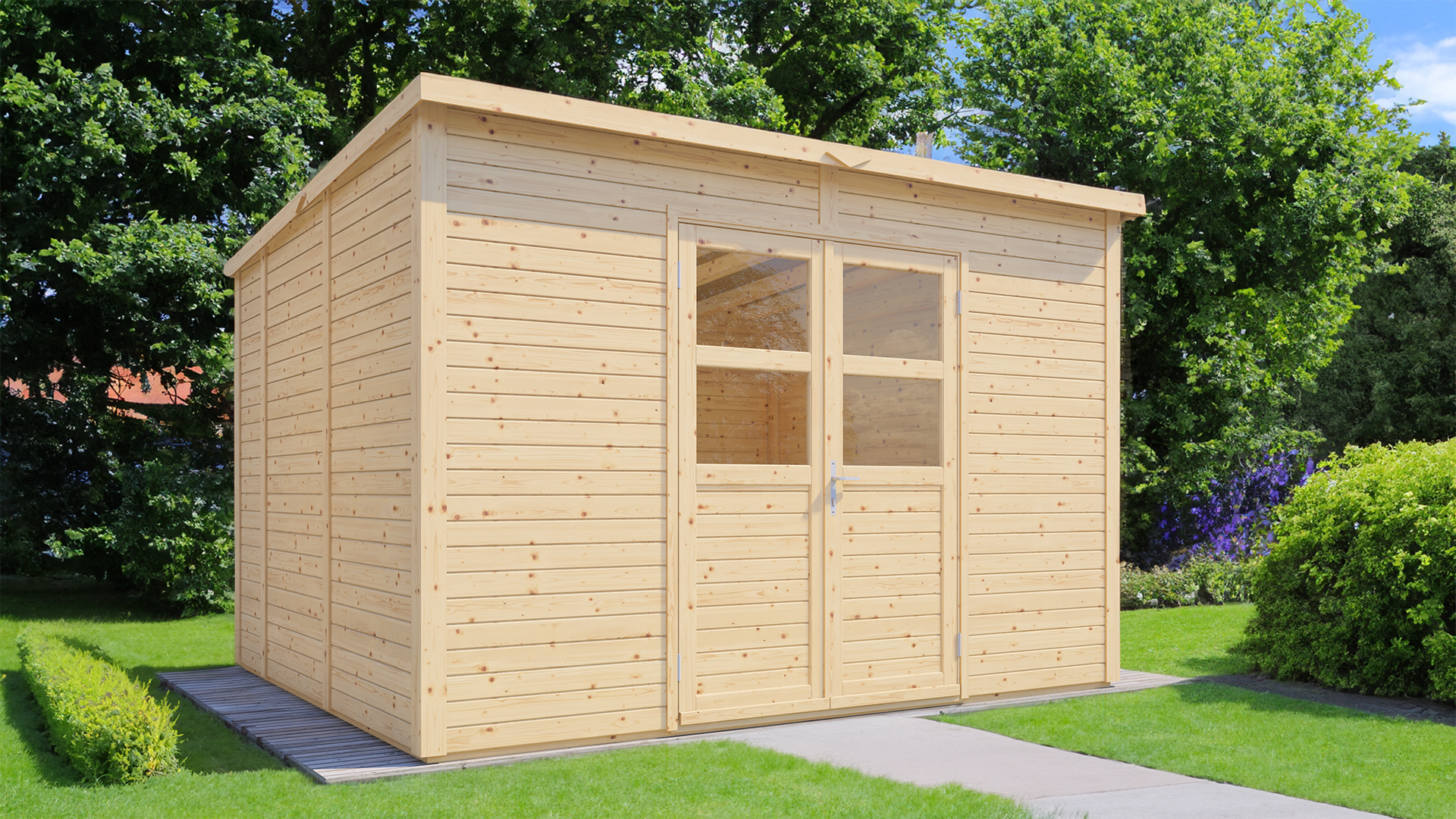 Gartenhaus BERTILO "Baltrum 2 naturbelassen", beige (natural), Fußboden im Gartenhaus, ohne Dacheindeckung, Massivholz, Gartenhäuser, Gartenhaus, mit Fußboden, Fenster und Doppeltür